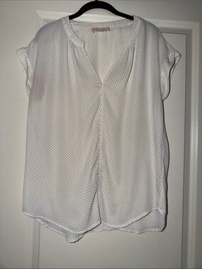 Philosophy White Micro Polka Dot V-Neck Blouse